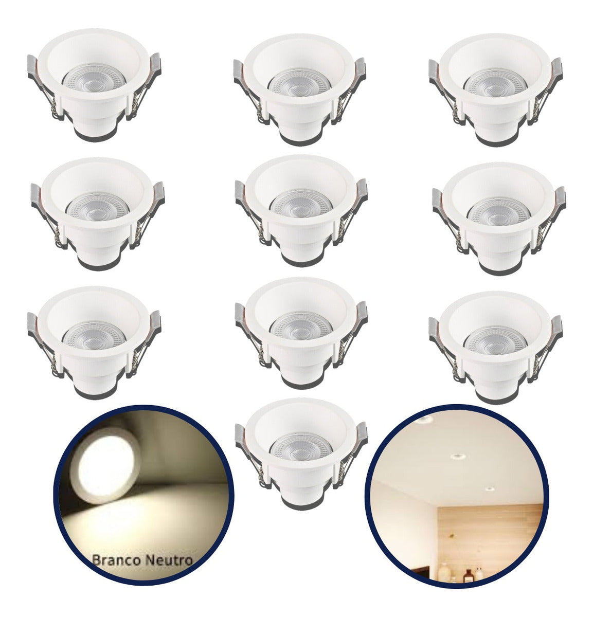 Kit 10 Spot Led Recuado Redondo Branco 6w Embutir Bivolt
