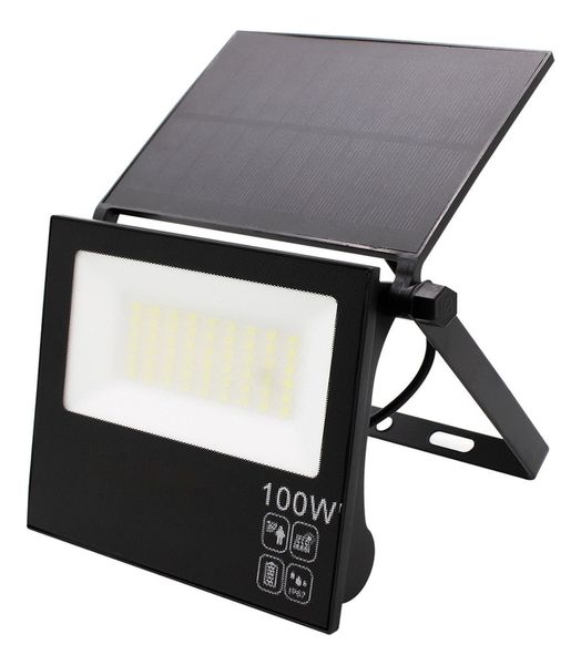 Refletor Solar Led 100w Ry Placa Prova Dágua Dobrável Ajustável Carcaça Preto Luz Branco-frio