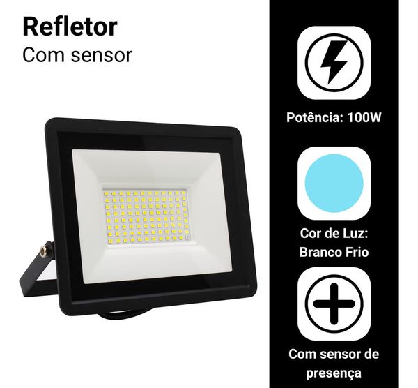 Refletor Com Sensor De Presença Led 100w Bivolt Prova D'agua