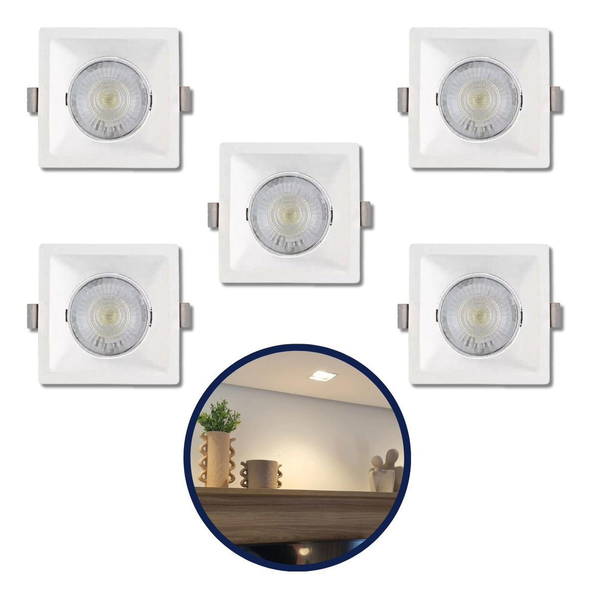 Kit 5 Spot Led Recuado Quadrado Branco 6w Embutir Bivolt