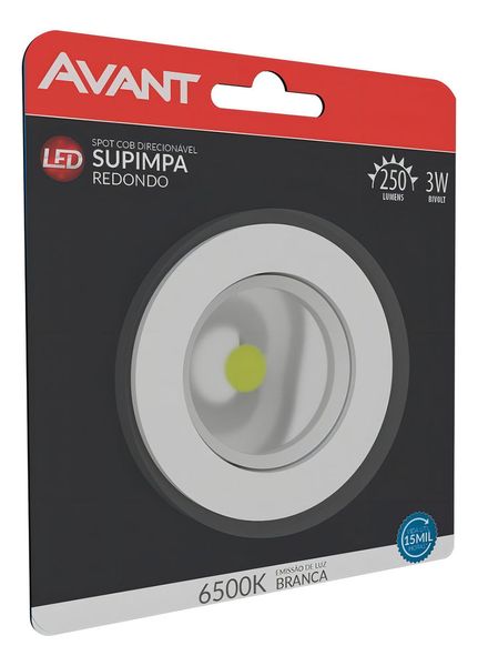 Spot Authentic LED Embutir Avant Redondo Branco Frio 6500K 3W Bivolt