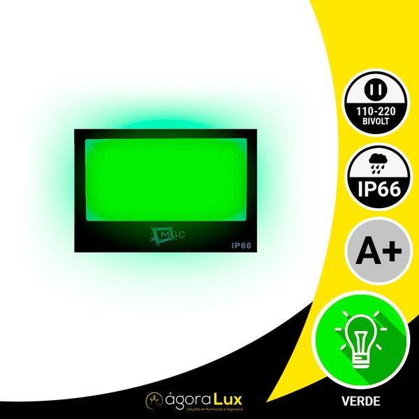 Refletor Led 400w Verde Bivolt Jardim Slim Prova D'agua
