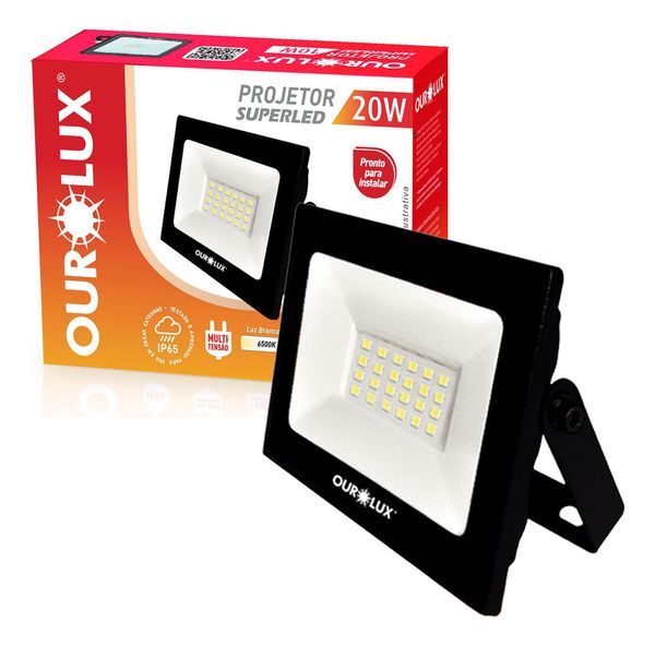 Refletor Led Slim 20w Bivolt Prova D'água 6500k Ourolux