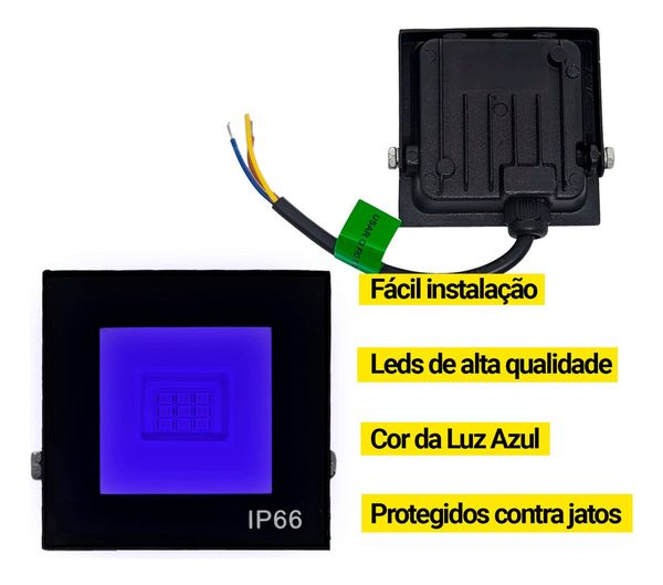 Refletor Holofote 10w Luz Azul A Prova D' Agua Bivolt Ip66