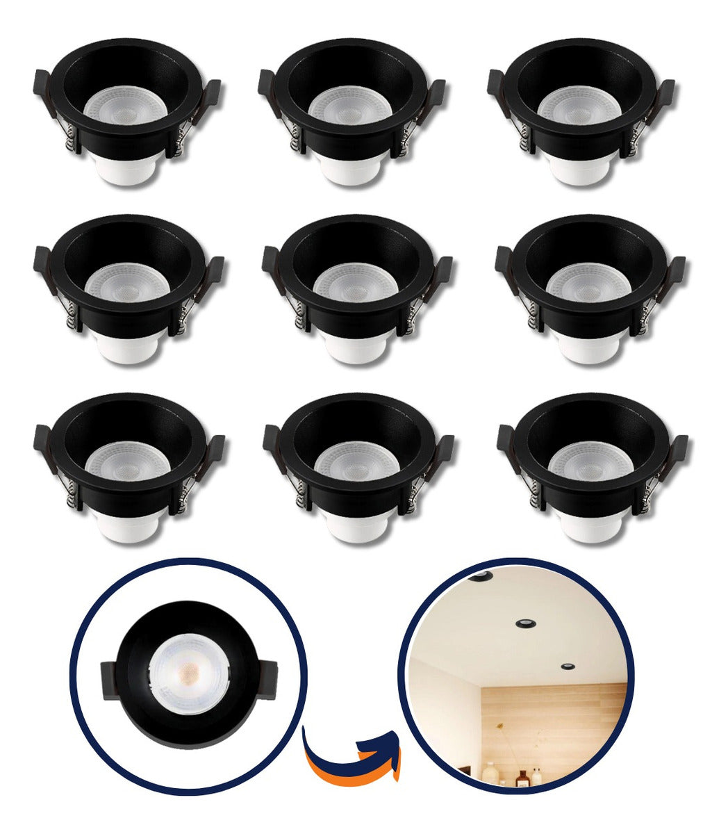 Kit 10 Spot Led Recuado Redondo Preto 6w Bivolt 127v/220v