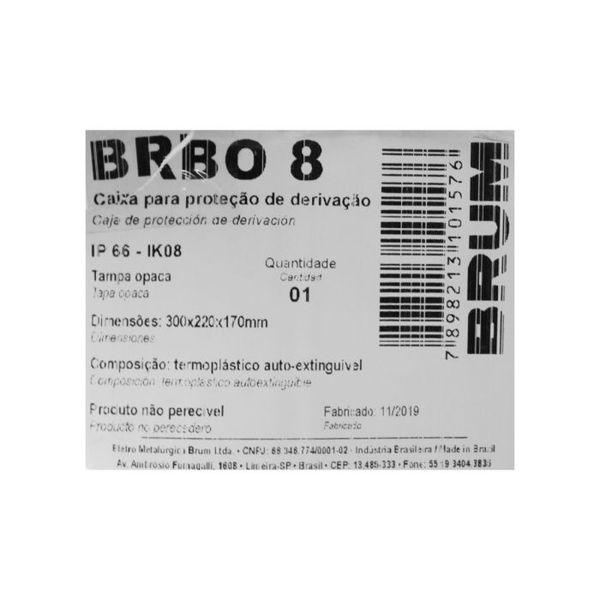 Caixa de Passagem Eletrica 170x220x300 Sobrepor PVC BRBO8