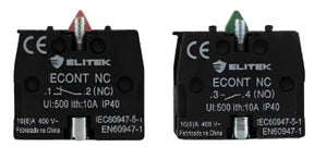 Bloco de contato auxiliar para botoeiras e chaves seletoras da marca Elitek, modelo ECONT.
