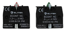 Bloco de contato auxiliar para botoeiras e chaves seletoras da marca Elitek, modelo ECONT.