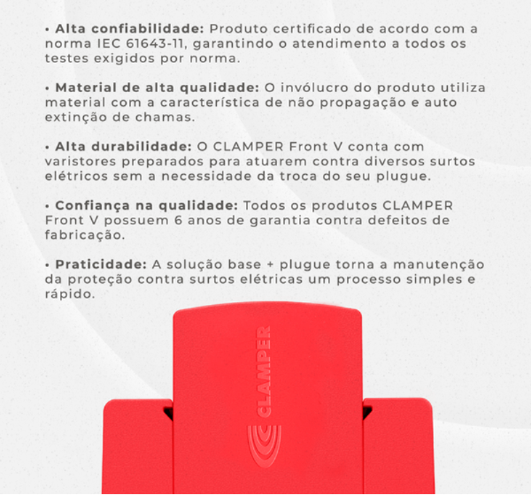 DPS Dispositivo de Proteção Contra Surtos 15kA 275V Vermelho - CLAMPER Front V