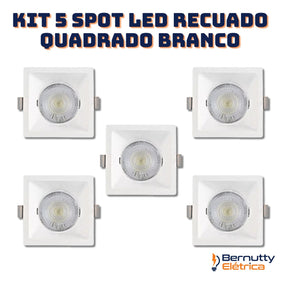 Kit 5 Spot Led Recuado Quadrado Branco 6w Embutir Bivolt