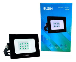 Refletor 10w Slim Led Bivolt Verde Resistente Ip65 Elgin