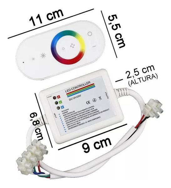 Controlador Rgb Fita Led Controle Sem Fio Touch 12v/24v