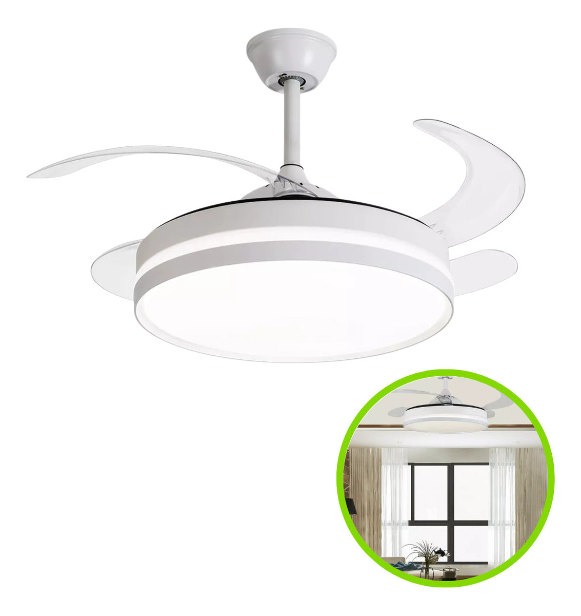 Ventilador Teto Retratil Controle Remoto Led 3 Cores 4 Pás