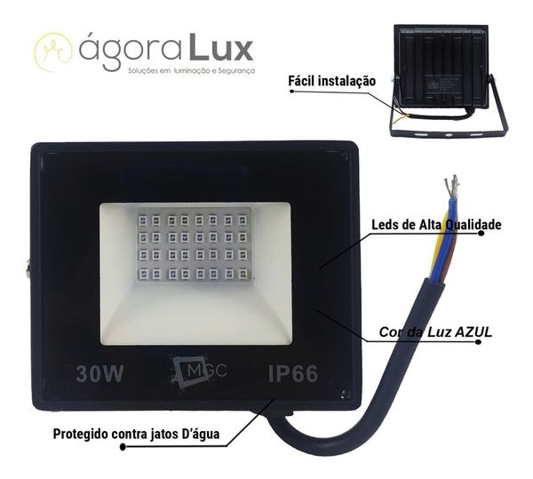 Refletor Holofote 30w Luz Azul A Prova D' Agua Bivolt Ip66