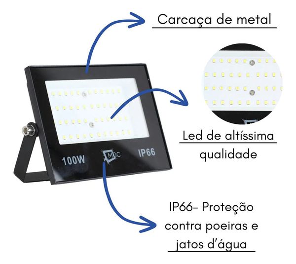 Refletor Led 100w Smd Prova D´água Ip66 Holofote 6500k Slim