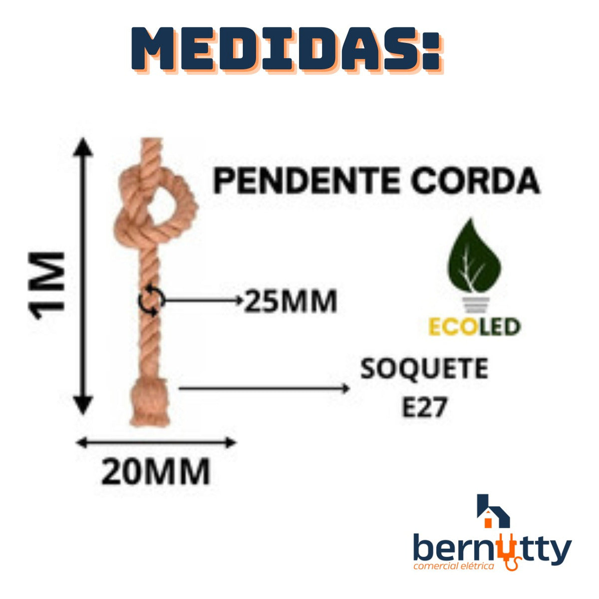 Kit 5 Pedente Lustre Luminária Corda Sisal Bocal E27 Retrô