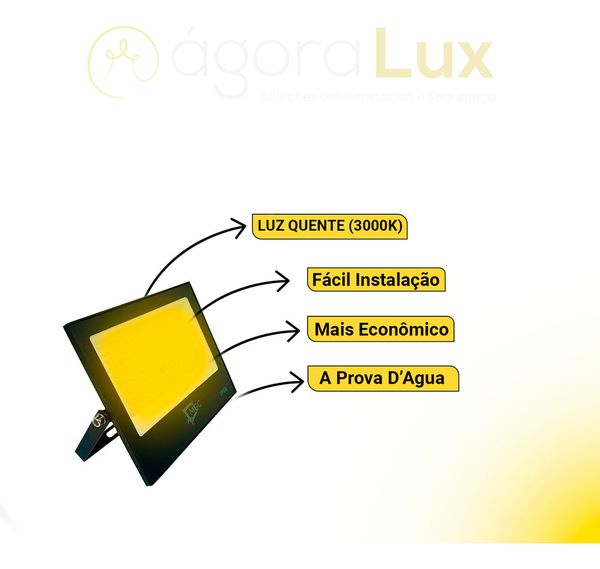 Refletor Holofote Led Amarelo 500w Branco Quente Bivolt Ip66