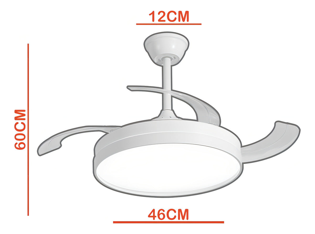 Ventilador Teto Retratil Controle Remoto Led 3 Cores 4 Pás PRETO