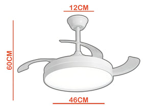 Ventilador Teto Retratil Controle Remoto Led 3 Cores 4 Pás PRETO