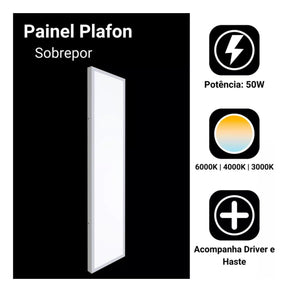 Plafon Retangular Sobrepor Painel Led Pro 50w 120x30 6500k