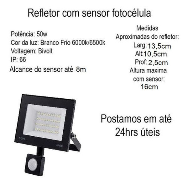 Refletor Led 50w + Sensor Presença + Dia Ou Noite Embutido Cor da carcaça Preto Cor da luz Branco-frio 110V/220V