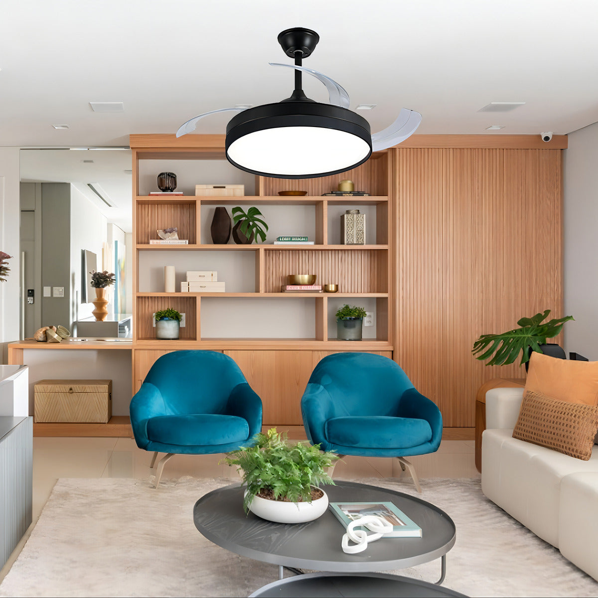 Ventilador Teto Retratil Controle Remoto Led 3 Cores 4 Pás PRETO