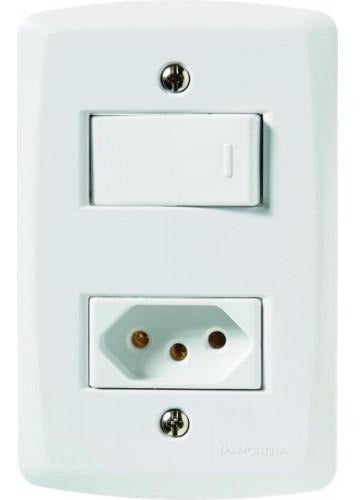 Conjunto Tomada 10A e Interruptor Simples Lux Branco - Tramontina
