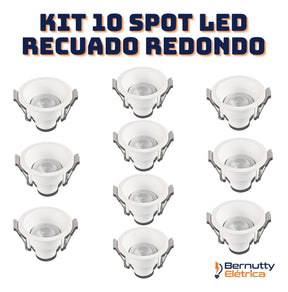 Kit 10 Spot Led Recuado Redondo Branco 6w Embutir Bivolt