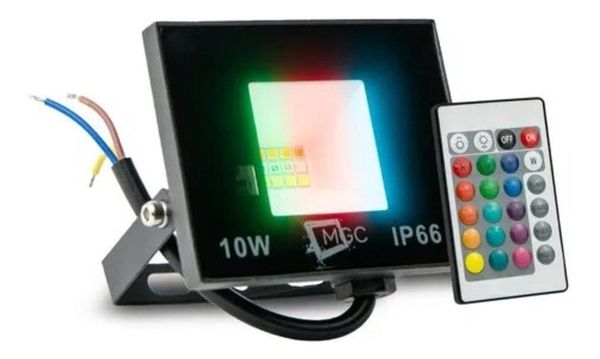 Refletor Holofote Led 10w Rgb Colorido Ip67 Com Controle Cor da carcaça Preto 110V/220V