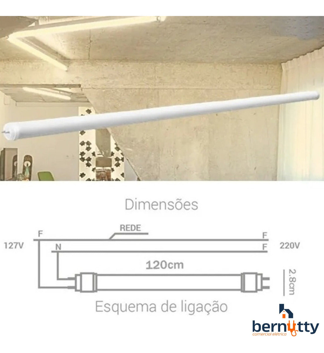 Kit 10 Lâmpadas Led Tubular 120cm 20w  T8 1,2m Branco Frio