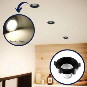 Kit 10 Spot Led Recuado Redondo Preto 6w Bivolt 127v/220v
