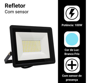 Refletor Com Sensor De Presença Led 100w Bivolt Prova D'agua