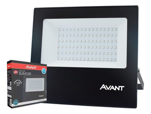 Refletor Slim Led 100w Ip66 Branco Frio 6500k Avant Carcaça Preto Luz Branco-frio 110V/220V