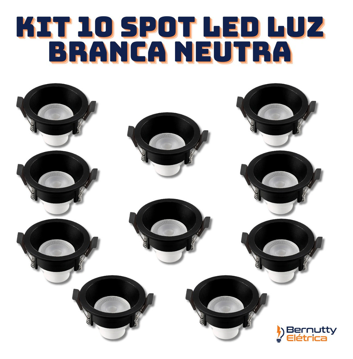 Kit 10 Spot Led Recuado Redondo Preto 6w Bivolt 127v/220v
