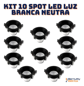 Kit 10 Spot Led Recuado Redondo Preto 6w Bivolt 127v/220v