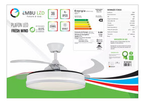 Ventilador Teto Retratil Controle Remoto Led 3 Cores 4 Pás