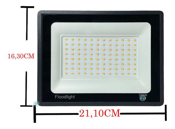 Refletor Led 200w Holofote Prova Dágua Ip66 Branco Quente