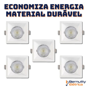 Kit 5 Spot Led Recuado Quadrado Branco 6w Embutir Bivolt
