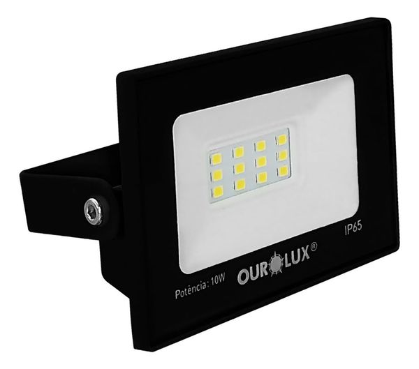 Refletor Led Pro Preto 10w Bivolt Branco Quente Ourolux