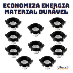 Kit 10 Spot Led Recuado Redondo Preto 6w Bivolt 127v/220v