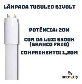 Kit 10 Lâmpadas Led Tubular 120cm 20w  T8 1,2m Branco Frio