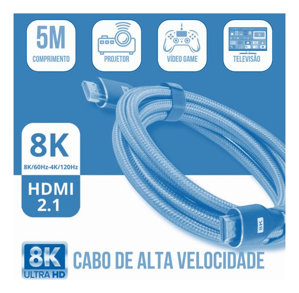Cabo Hdmi 8k Ultra Hd 2.1 Ps5 Xbox Blu-ray Projetor 5 Metros