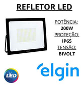 Refletor Led 200w Bivolt Branco Frio 6500k Ip65 - Elgin Cor da carcaça Preto Cor da luz Branco-frio 110V/220V