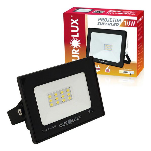 Projetor Led Slim 10w Preto 6500k - Ourolux Cor da luz Branco-frio 110V/220V