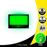 Refletor Led 400w Verde Bivolt Jardim Slim Prova D'agua