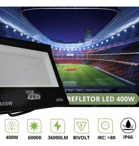Refletor Led 400w Ip66 6500k Holofote Prova D´água