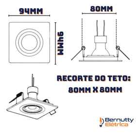 Kit 5 Spot Led Recuado Quadrado Branco 6w Embutir Bivolt