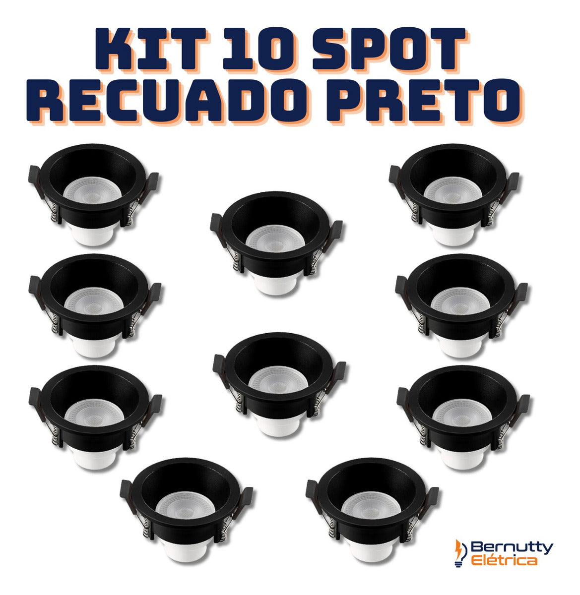 Kit 10 Spot Led Recuado Redondo Preto 6w Bivolt 127v/220v