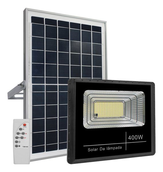 Refletor Solar 400w Placa Bateria Prova Dágua Led Holofote Carcaça Preto Luz Branco-frio