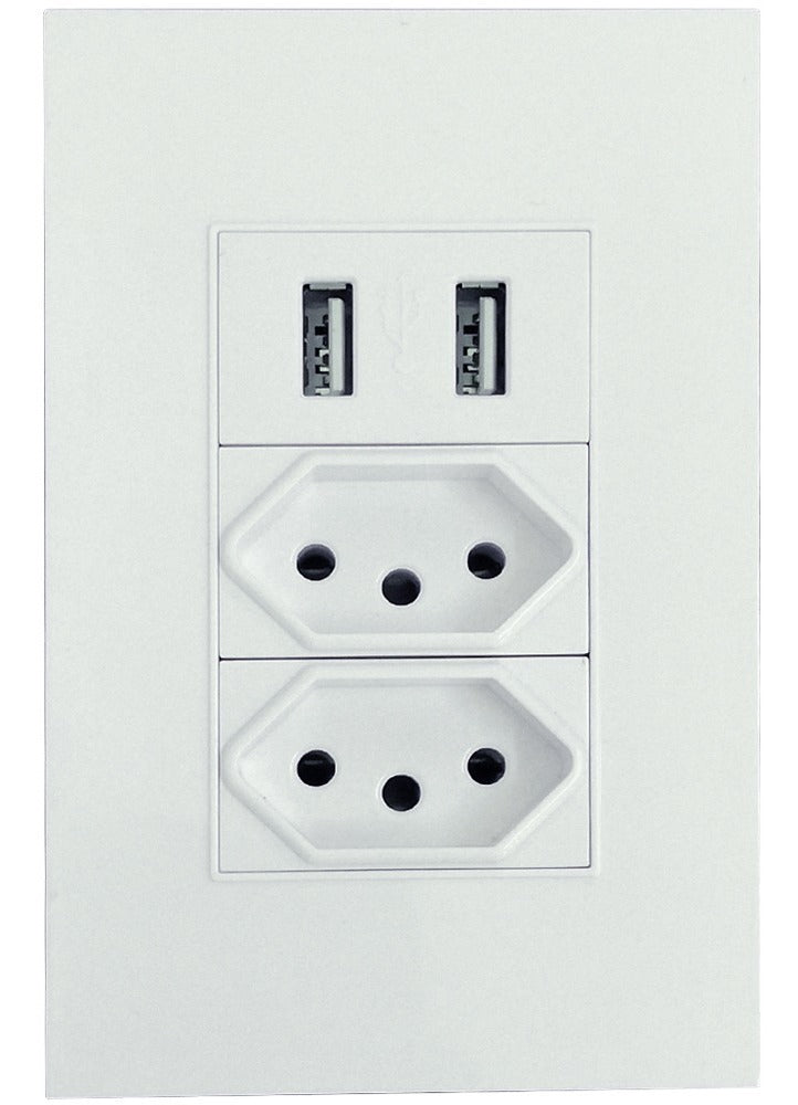 Tomada Usb De Parede Universal Bivolt 2.1a 5v Celulares Cor Branco